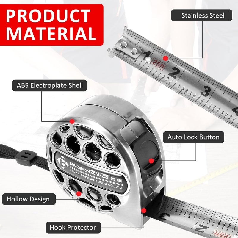 TMWEFUSC 6 Pack 25FT Tape Measurement Stainless Steel Retractable Measuring Tape Double Side Scale with Laser Measure for Household Agricultural Industrial Woodworking (6) - Image 2